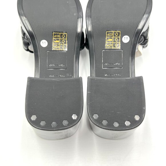 Dolce Vita Womens Size 11 Black Vegan Leather Woven Heels Mules Sandals Shoes - Picture 11 of 15